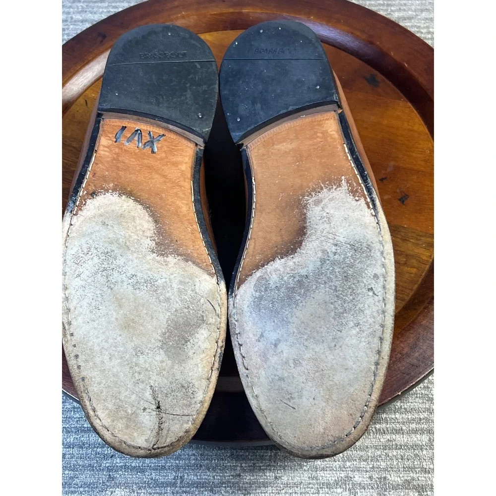 Vintage Boot Loafers Ostrich Embossed Buckle Strap Moc Toe 11 M Brown Dress
